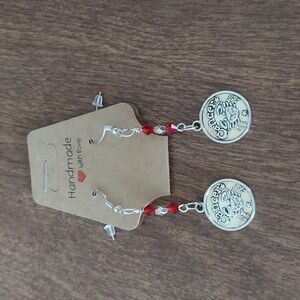 Handmade Silver and Red Dangle Earrings